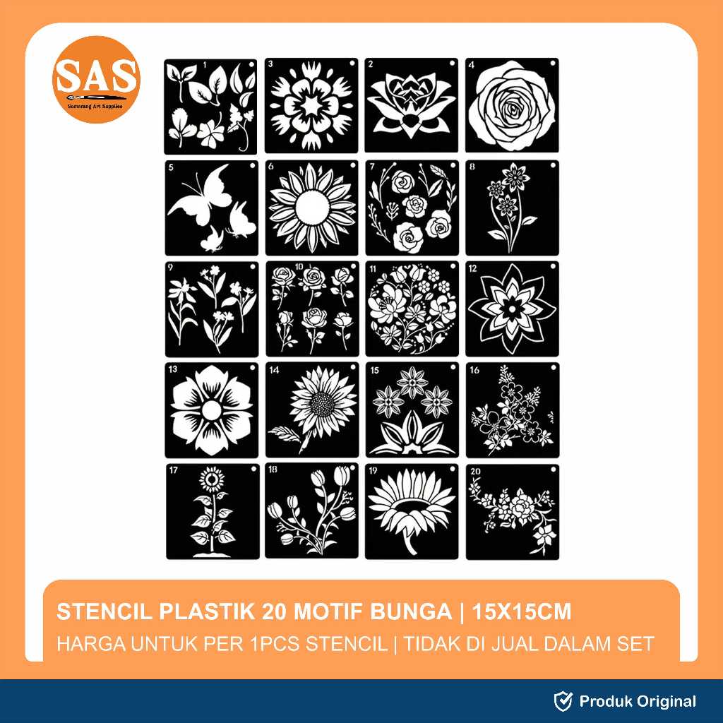 

Plastik Stensil Motif Flower Dekoratif 15x15cm - Motif Cetakan Bunga - Harga untuk 1pcs Stensil - SAS