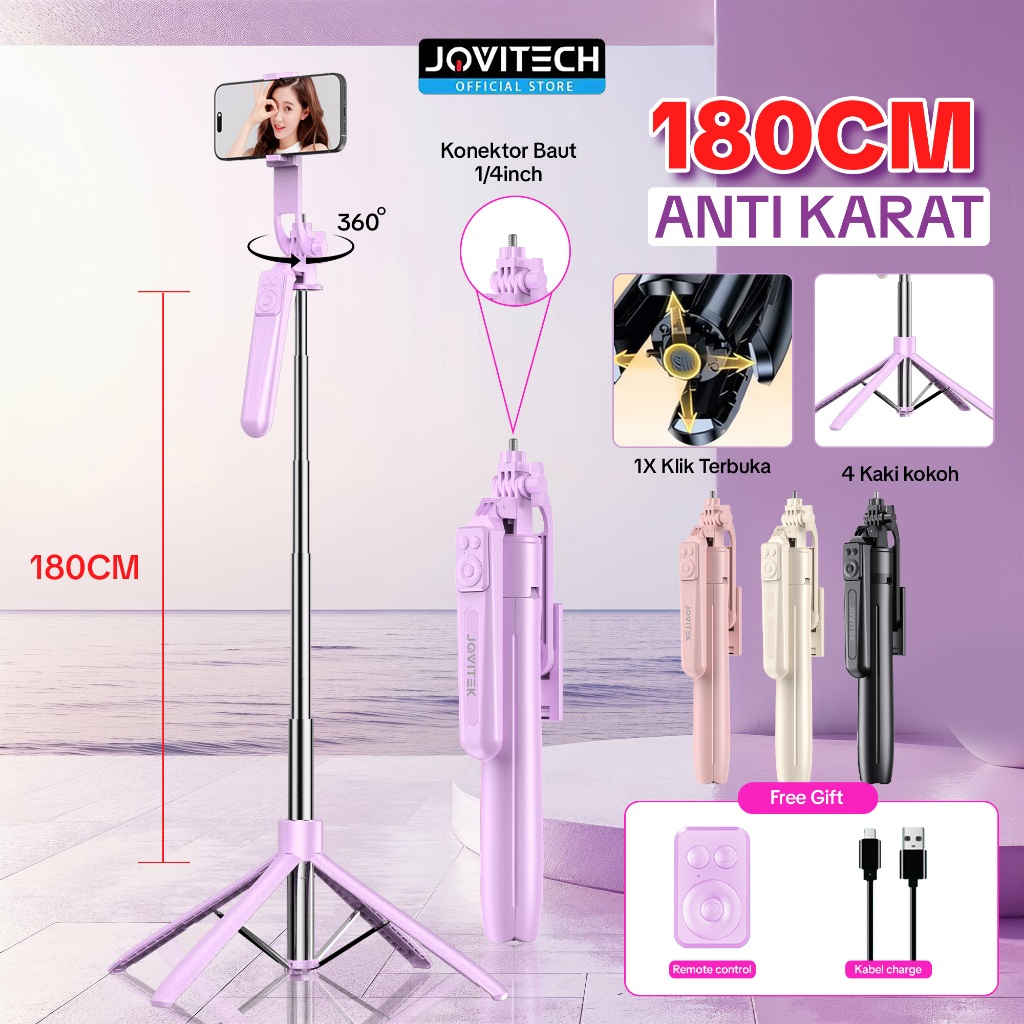 Jovitech TR16S 180CM Tongsis Tripod Selfie Stick 4 Kaki Bluetooth Remote Tripod HP Kamera DSLR Tongs