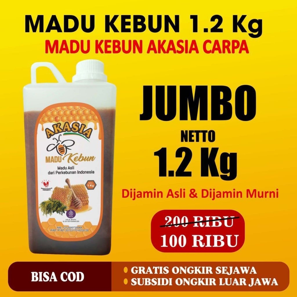 

Madu Akasia Murni Ukuran Jumbo 1,2 kg