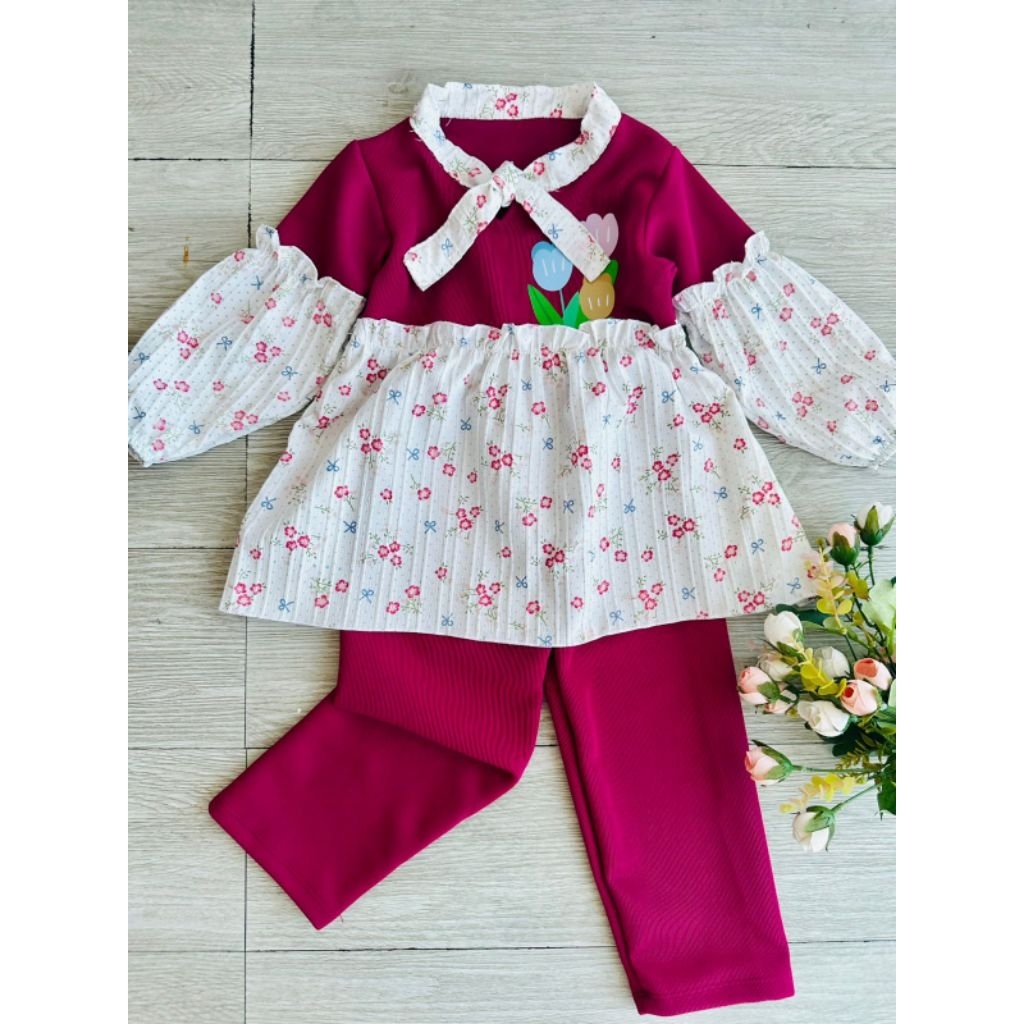 Setelan anak perempuan terbaru / one set anak balon / setelan anak viral bunga kecil / setelan sehar