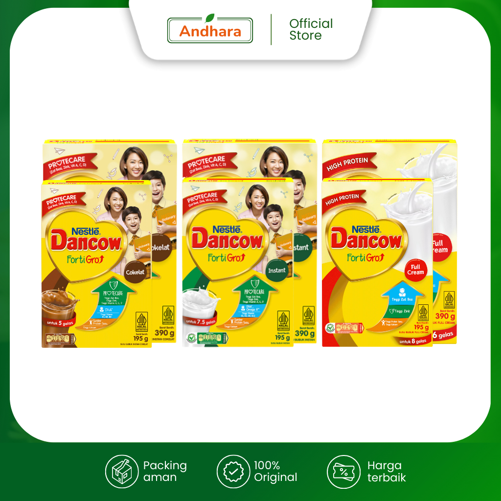 

Nestle Dancow Fortigro Protecare 195gr & 390gr - Susu Bubuk Remaja Usia 6 hingga 12 tahun - Rasa Cokelat/ Instant/ Full Cream