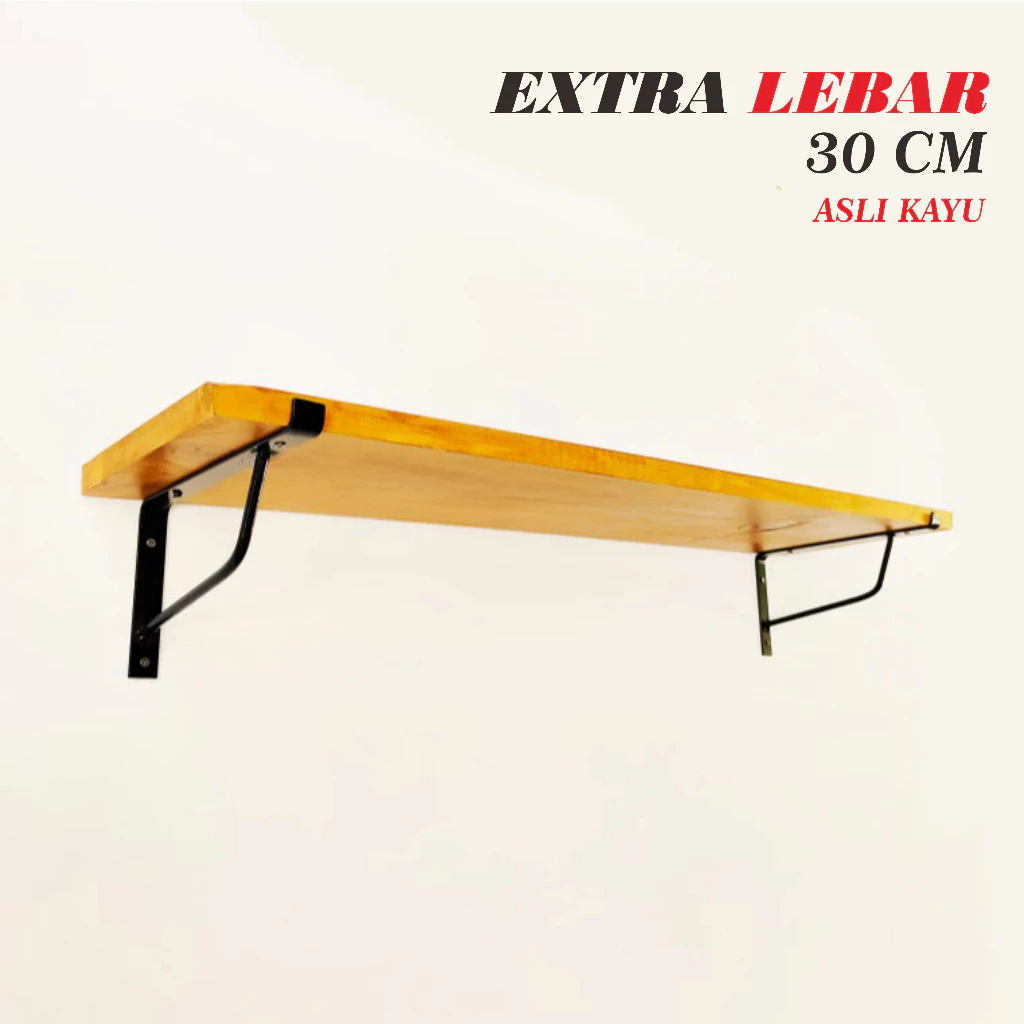 Rak Kayu Dinding Multifungsi Lebar 30 cm besi siku kayu jati belanda panjang 50-100 cm