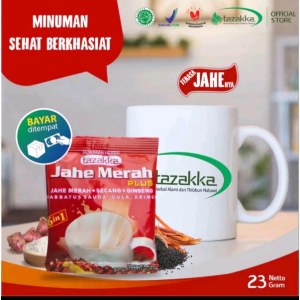 

Minuman instan jahe plus creamer. Penghangat badan. Penguat imunitas & daya tahan tubuh. Mencegah sekaligus mengobati masuk angin, pegel pegel dll. Original produk tazakka. isi 10 sachet. Berbadan BPOM. Halal MUI.