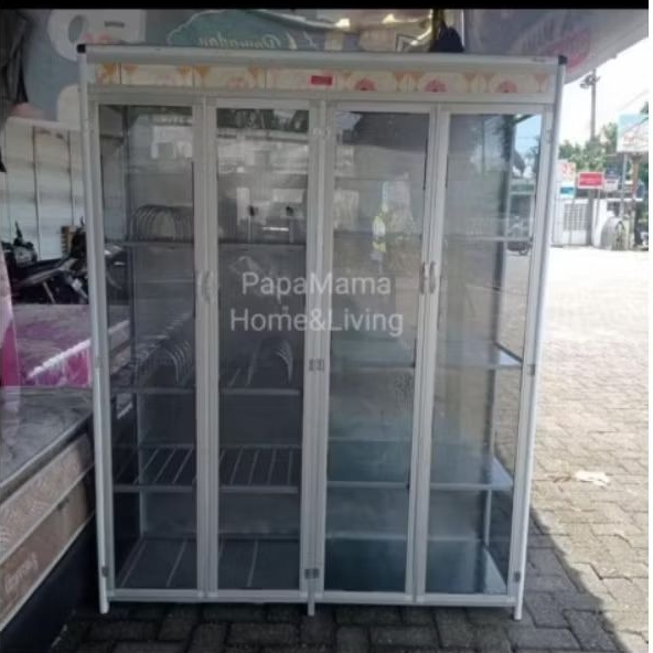 Rak Piring 4Jb Full Pintu Polos - Lemari Sayur 4 Pintu Dinding Aluminium - Rak Dapur Murah - Medan