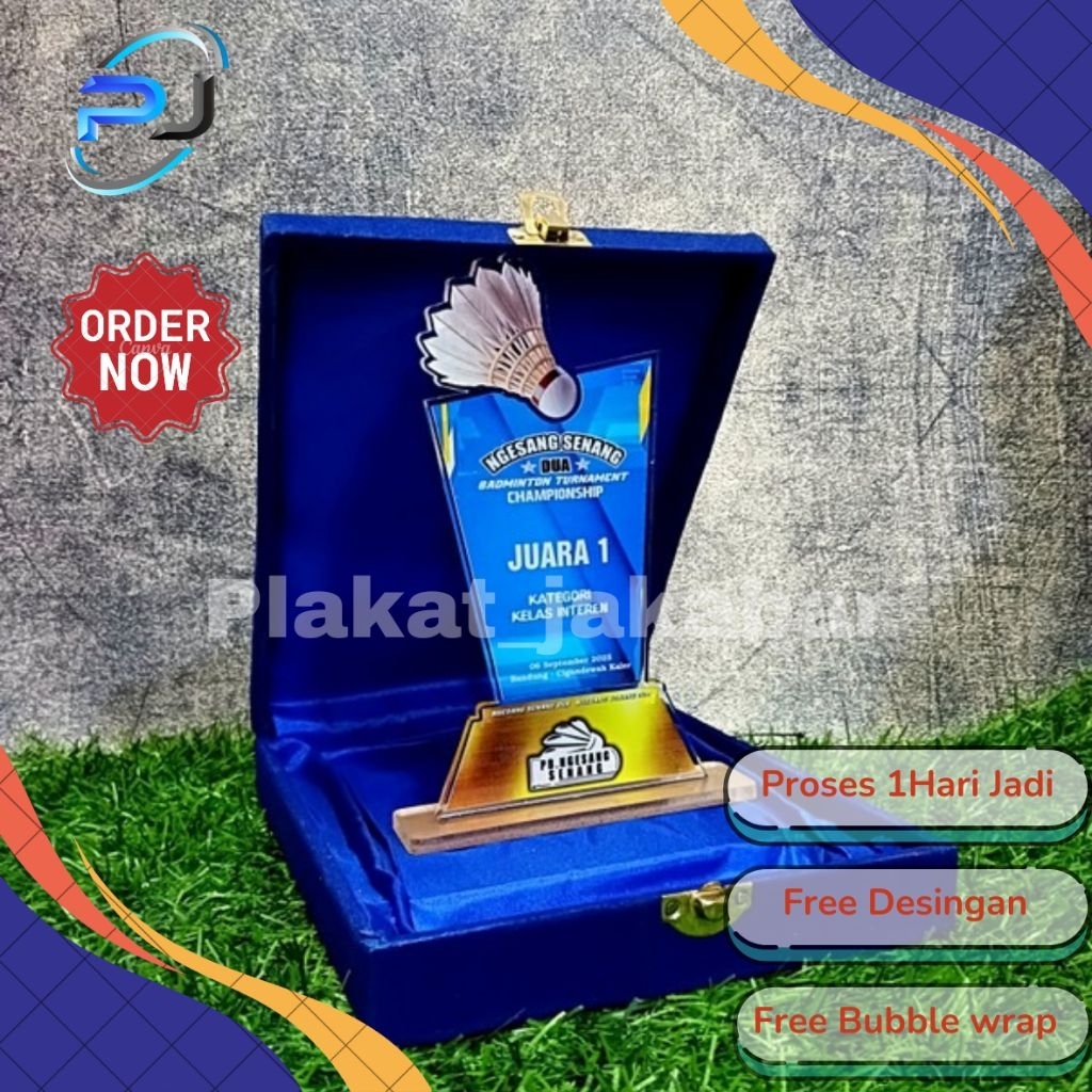 TERLARIS Plakat Bulu Tangkis | Vandel Akrilik | Piala Batminton | Free Design Proses Cepat