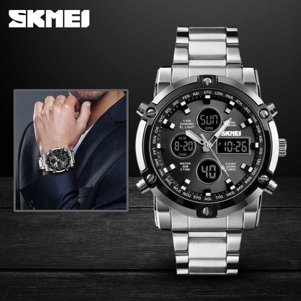 SKMEI Jam Tangan Kasual Digital Analog Pria warna silver hitam - 1389