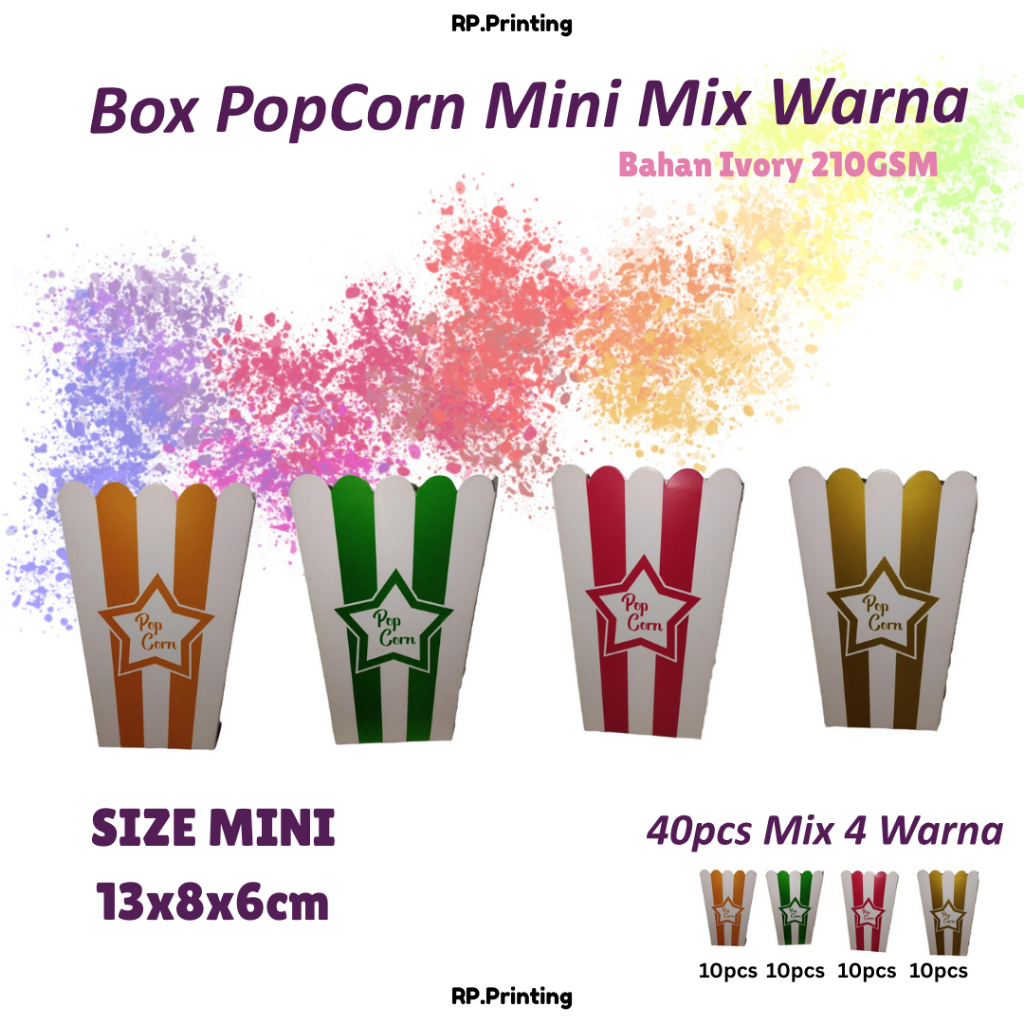 

Box Popcorn Mini Mix 4 warna isi 40pcs Bahan Ivory tebal 210gsm