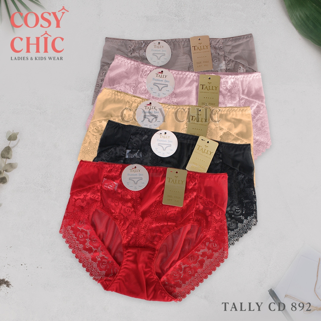 [COSY CHIC] Tally CD Celana Dalam Brokat 892 | Lace Renda Satin | Free Size Fit to XXL
