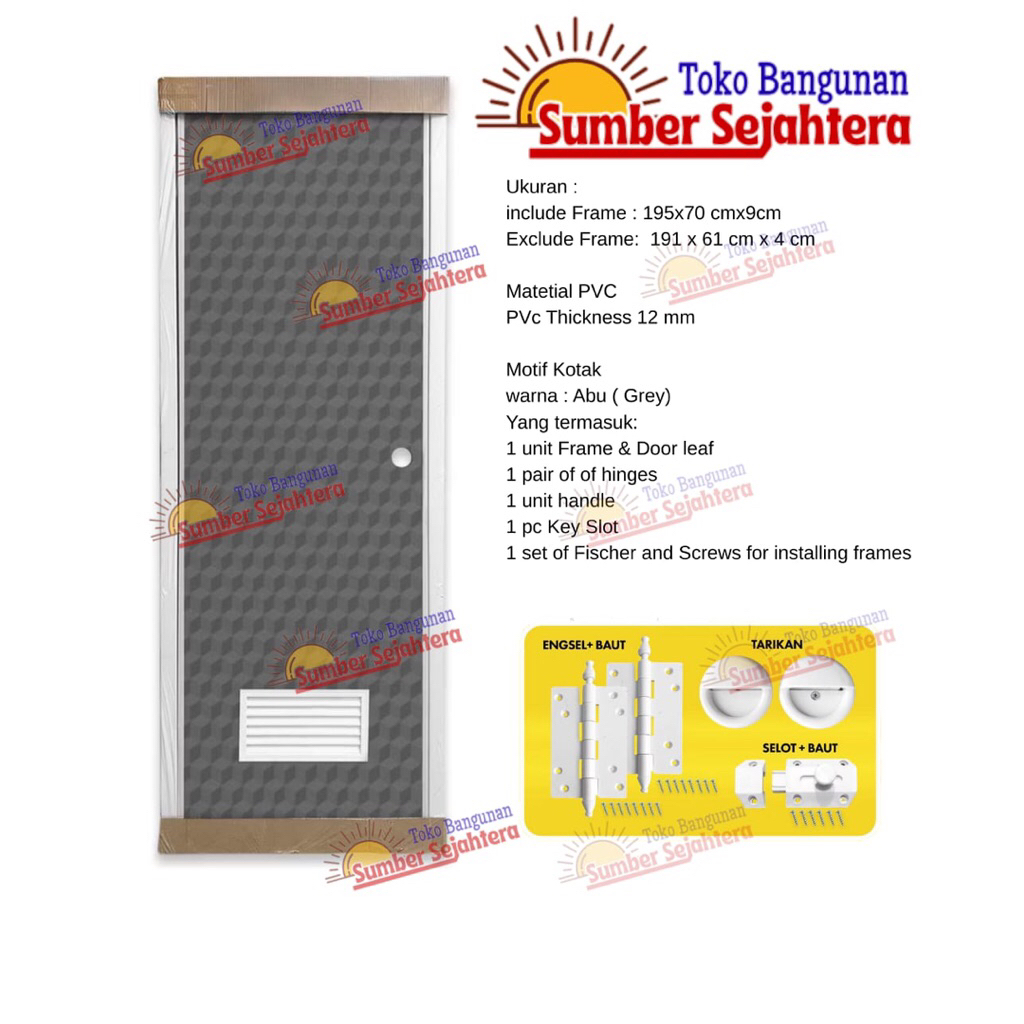 Pintu kamar mandi pvc set lengkap motif Kotak