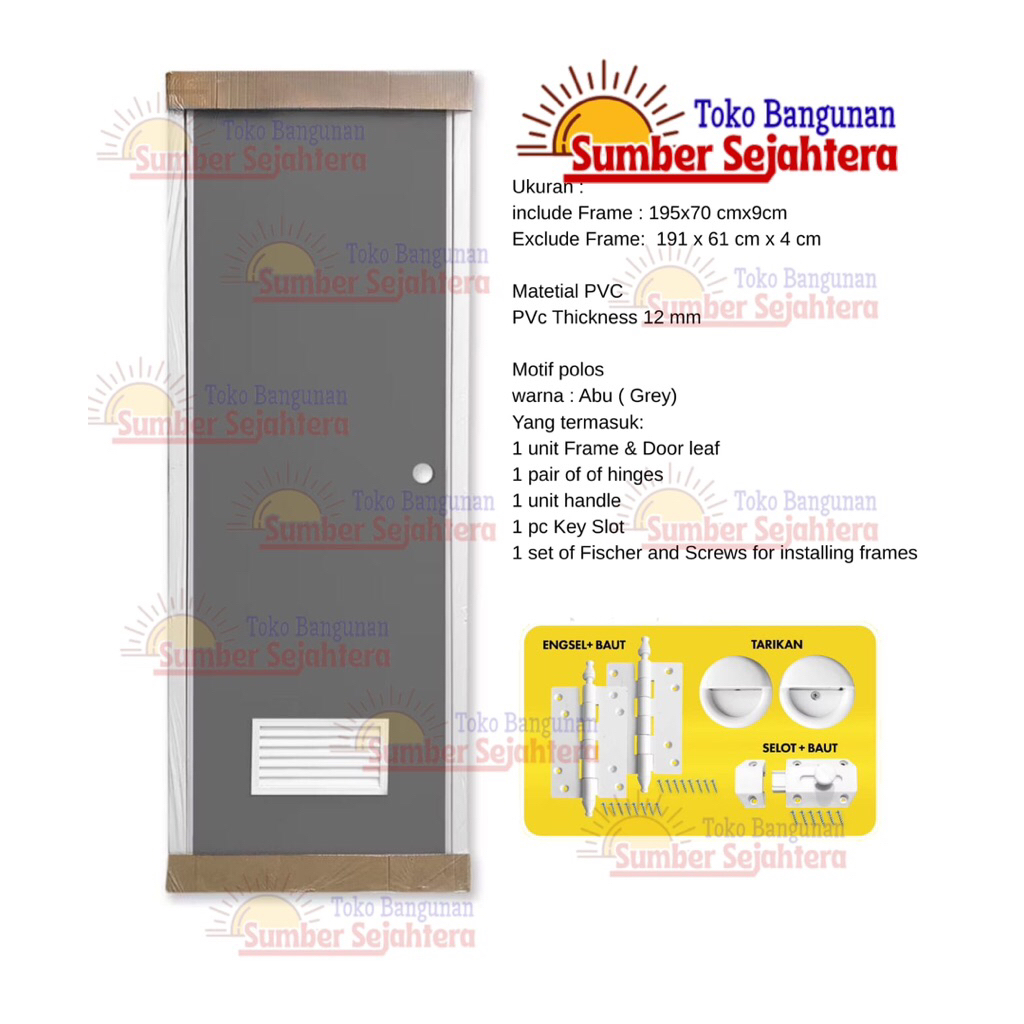 Pintu pvc kamar mandi set lengkap Motif polos
