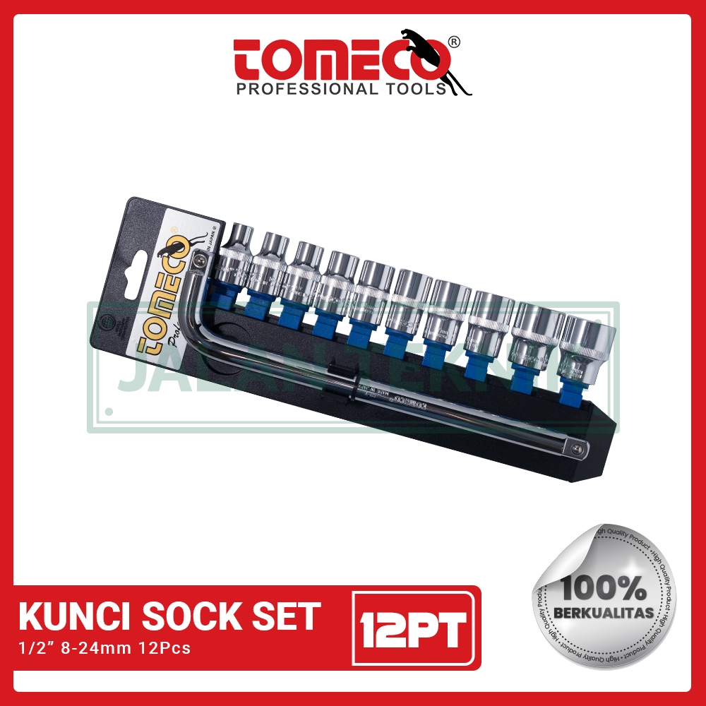 1/2" Kunci Sock Set 12Pcs (8-24mm) 6PT/12PT Tomeco Hand Socket Set