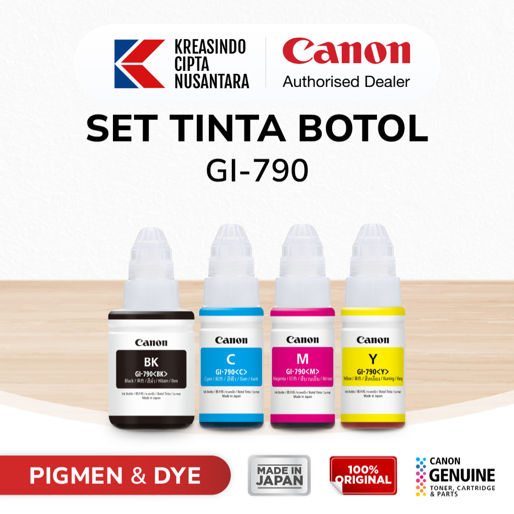 Canon GI 790 Tinta Original 1 Set CMYK - Tinta Canon G1010 G2010 G3010 G4010 - Tinta Refill Infus