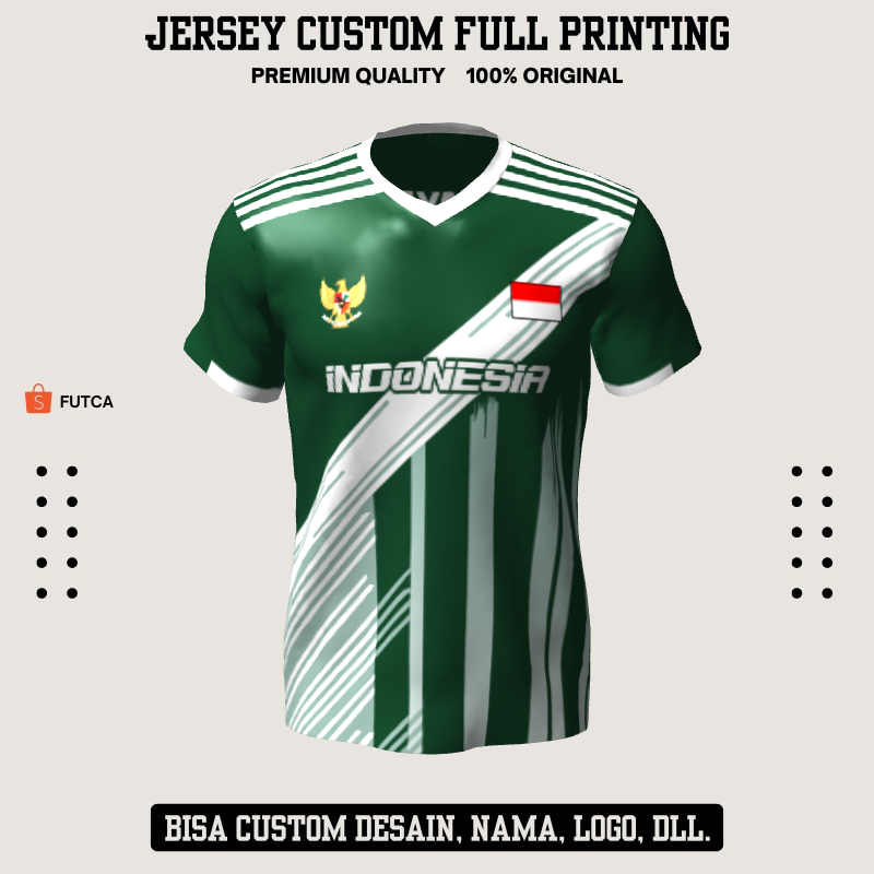 Kaos Jersey Futsal Hijau Putih Motif Garis 609 - Jersey Baju Olahraga Full Printing