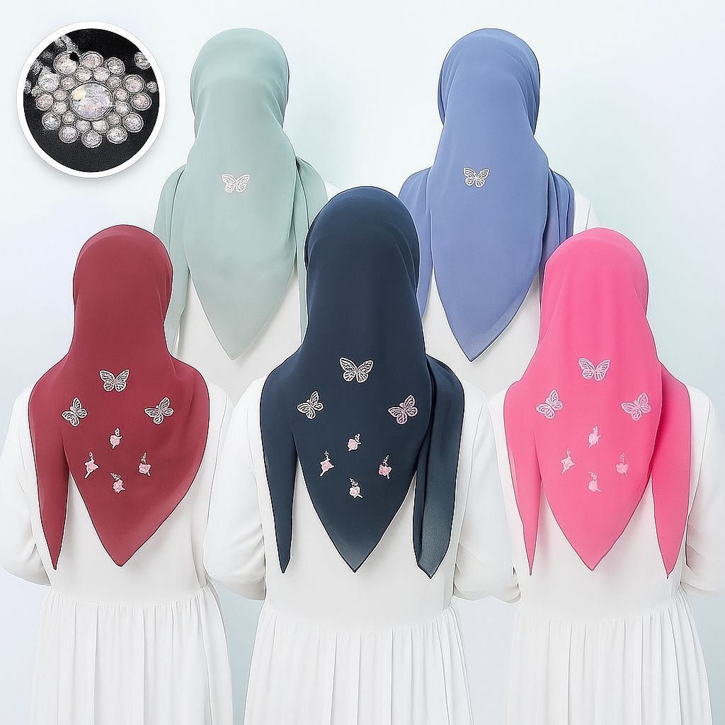 Hijab Paris Bordir Kupu - Kupu /Jilbab Paris Bordir Kupu - Kupu /Hijab Segi Empat Bordir Kupu - Kupu