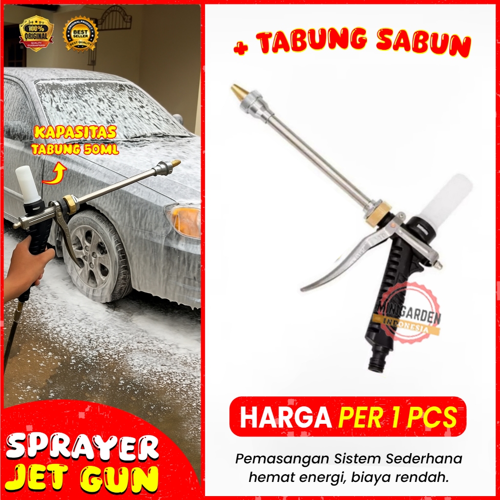 STIK GUN SPRAYER + TABUNG SABUN stick jet gun sprayer semprotan cuci steam motor mobil siram taman