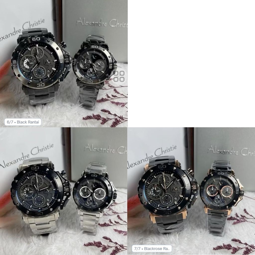 JAM TANGAN COUPLE STAINLESS ALEXANDRE CHRISTIE AC 9205-BLACK RANTAI,COWOK