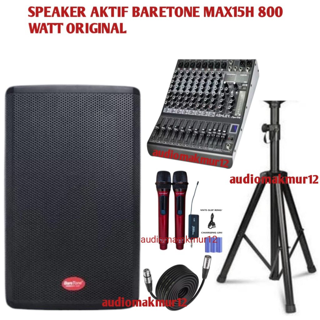 Speaker Aktif Baretone MAX15h 800 Watt Original Komplit Mixer Ashley 8 Channel Versi Reverb dsp99 Or