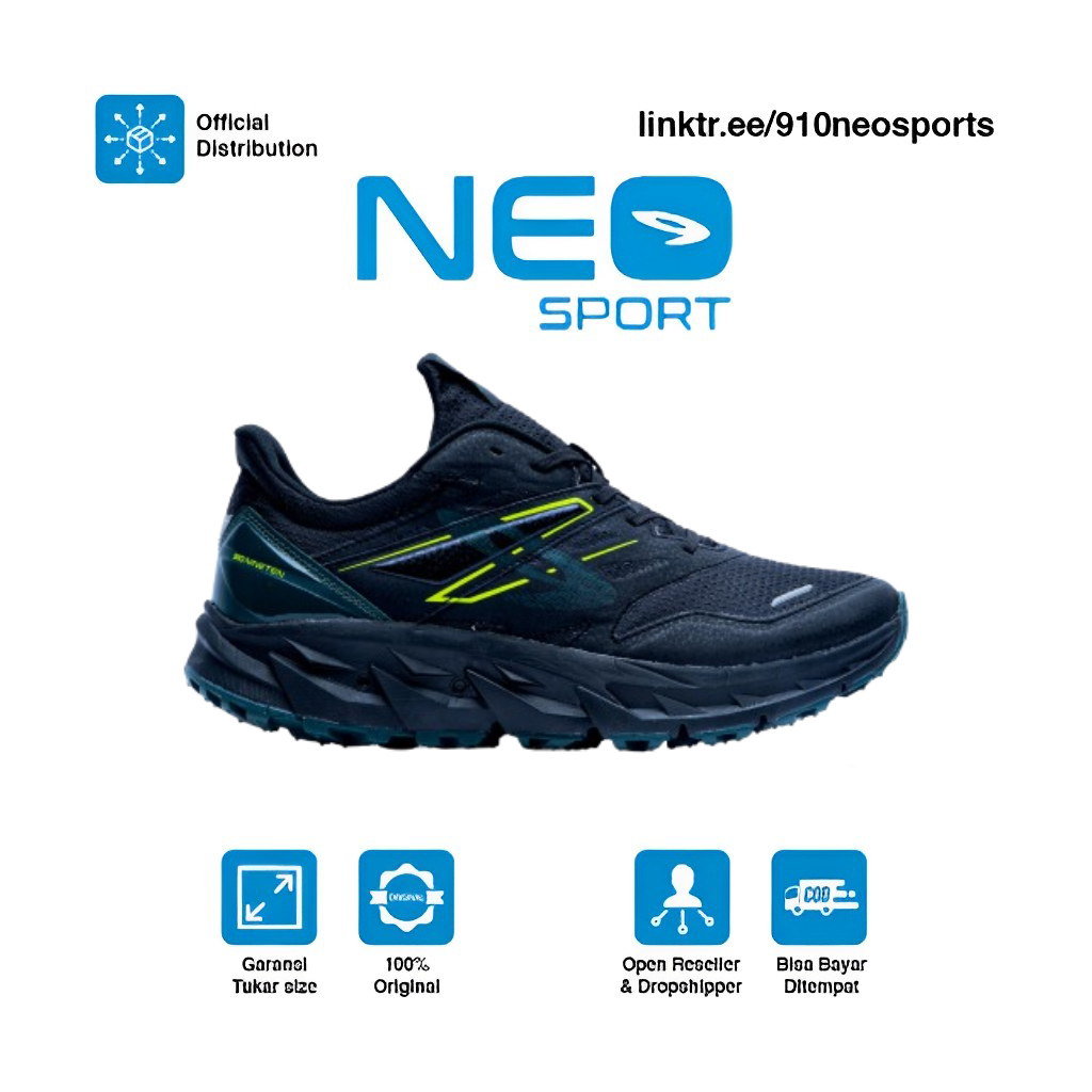 NEO - 910 Sepatu TrailRun YUZA EVO - HITAM/HIJAU TUA/JINGGA