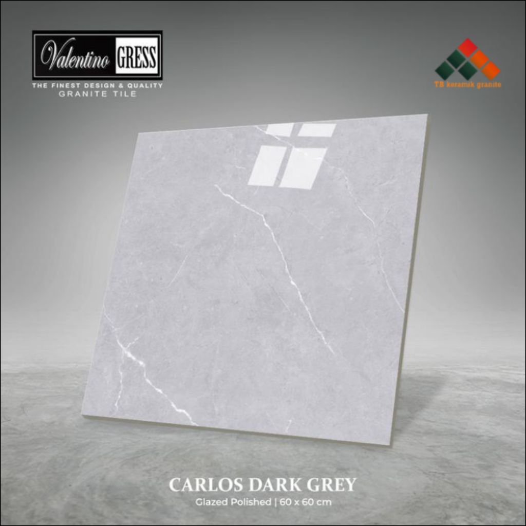 Granit Lantai 60x60 Carlos Dark Grey | Valentino Gress | Glazed Polished | KW 1 Export