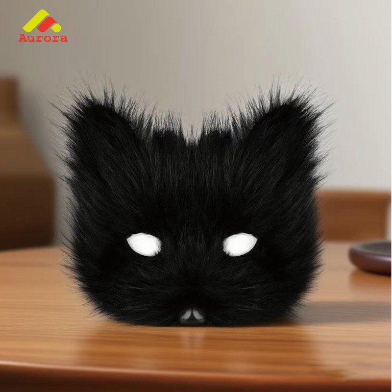 Topeng Fox Plush Lucu untuk Kostum Pesta Masquerade Halloween Cosplay Topeng Kitsune Half Mask Anak 