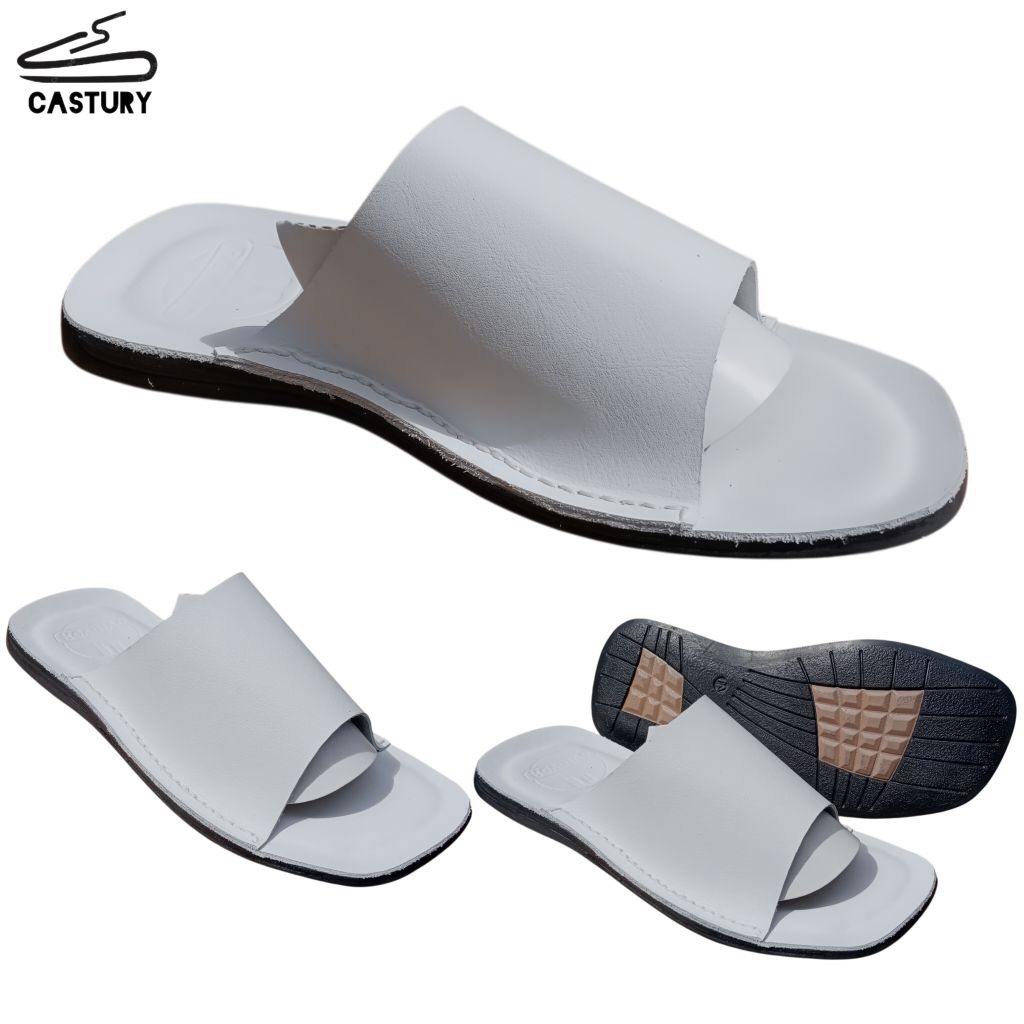 Sandal Kulit Pria Original Premium Warna Putih Sandal kulit sapi asli ful kulit sama alasnya kulit.