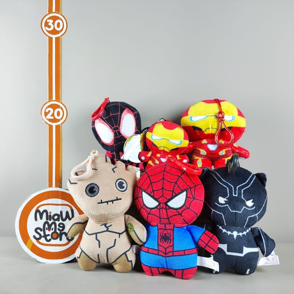 Ganci Gantungan Kunci Boneka Iron Man Spiderman Groot Black Panther Superhero Original Marvel