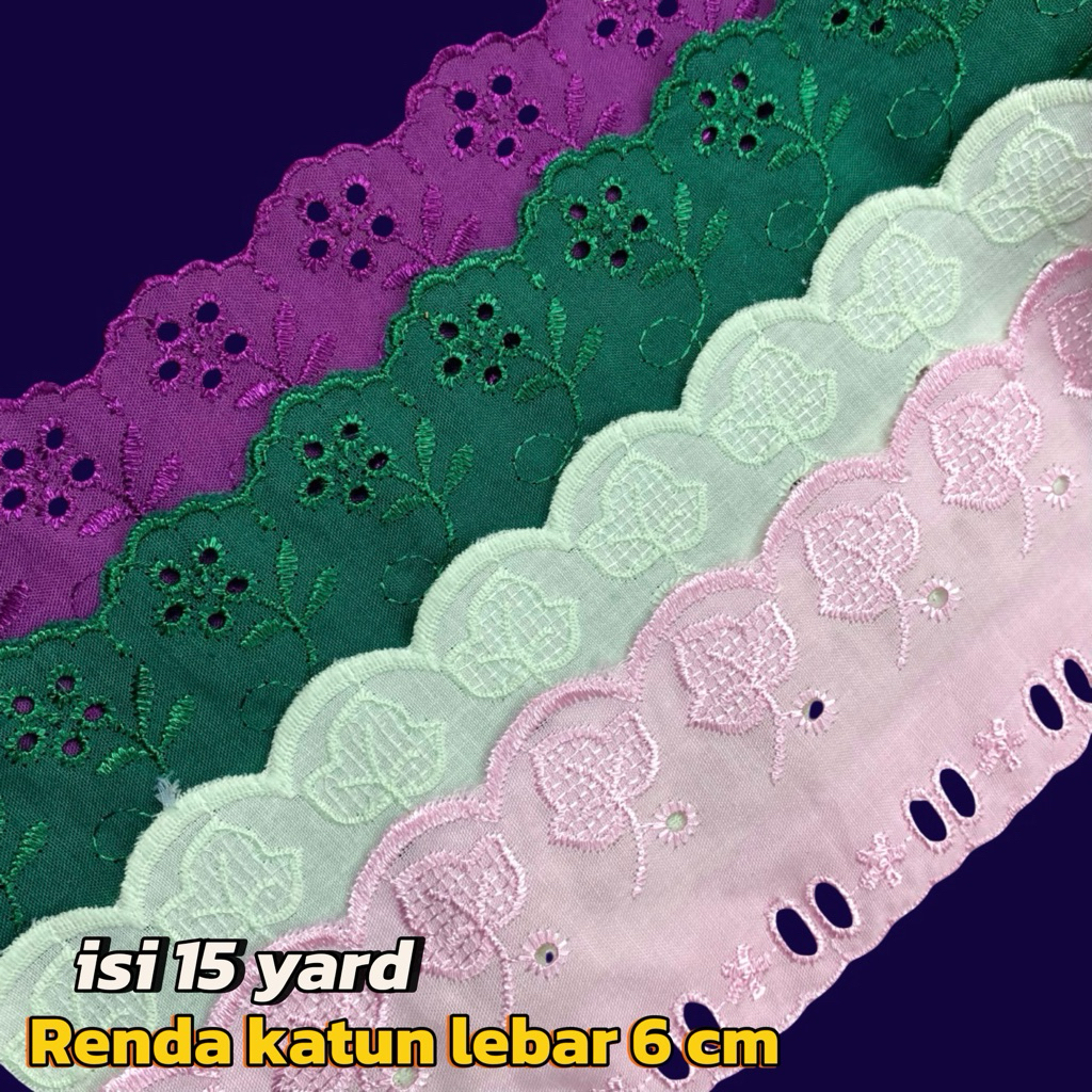 per rol 15 yard renda katun lebar 6 cm