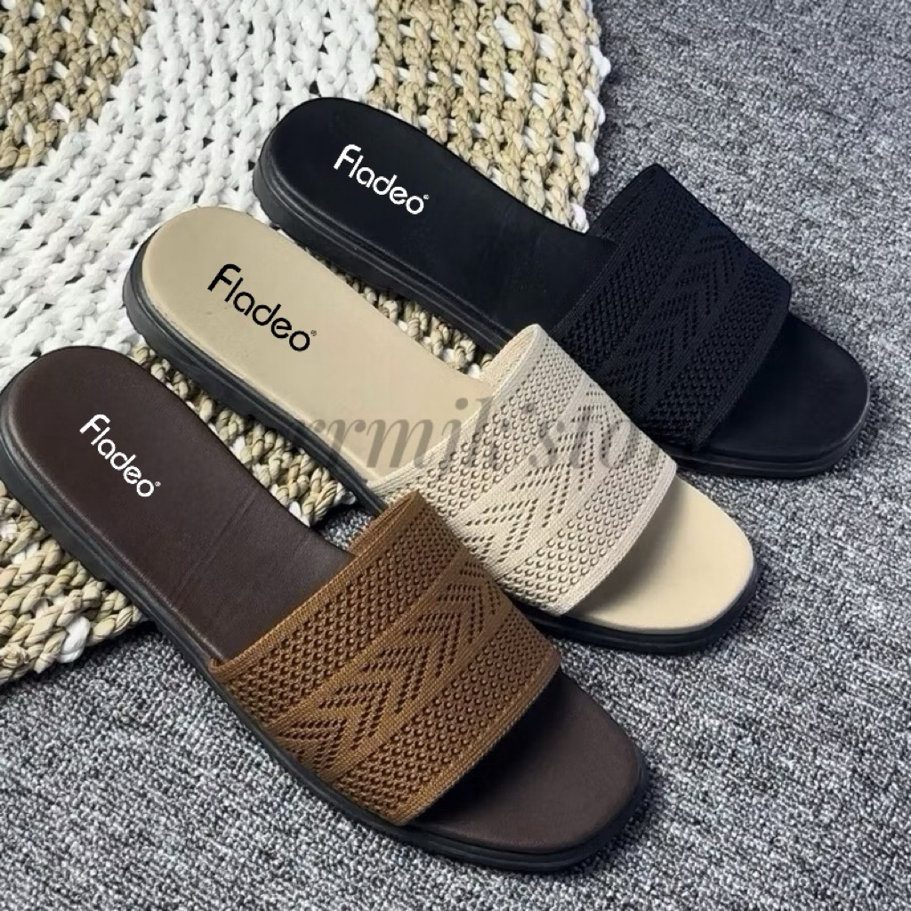 Sandal SLOP RAJUT WANITA TEPLEK FLAT Slip On Sendal slop flat wanita upper rajut Kekinian