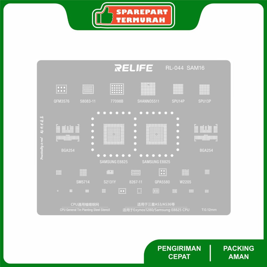 Cetakan Ic Bga Stancils RELIFE RL-044 SAM16 - SAMSUNG E8825 CPU - EXYNOS 1280 - A53 5G