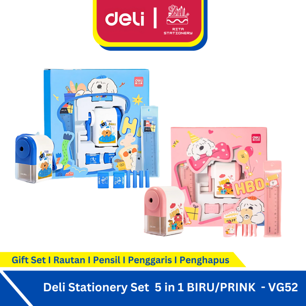 

Deli Set Alat Tulis Kado / Stationary Gift Set 5 in 1 Pink Biru VG52 - Pack