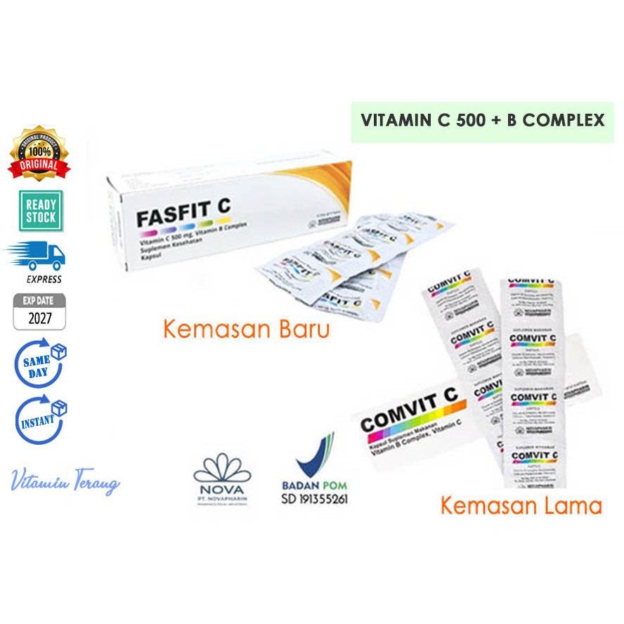 (STRIP isi 10) COMVIT C FASFIT C Vit C 500mg + B Complex EXP 2027 Imun Daya Tahan Tubuh