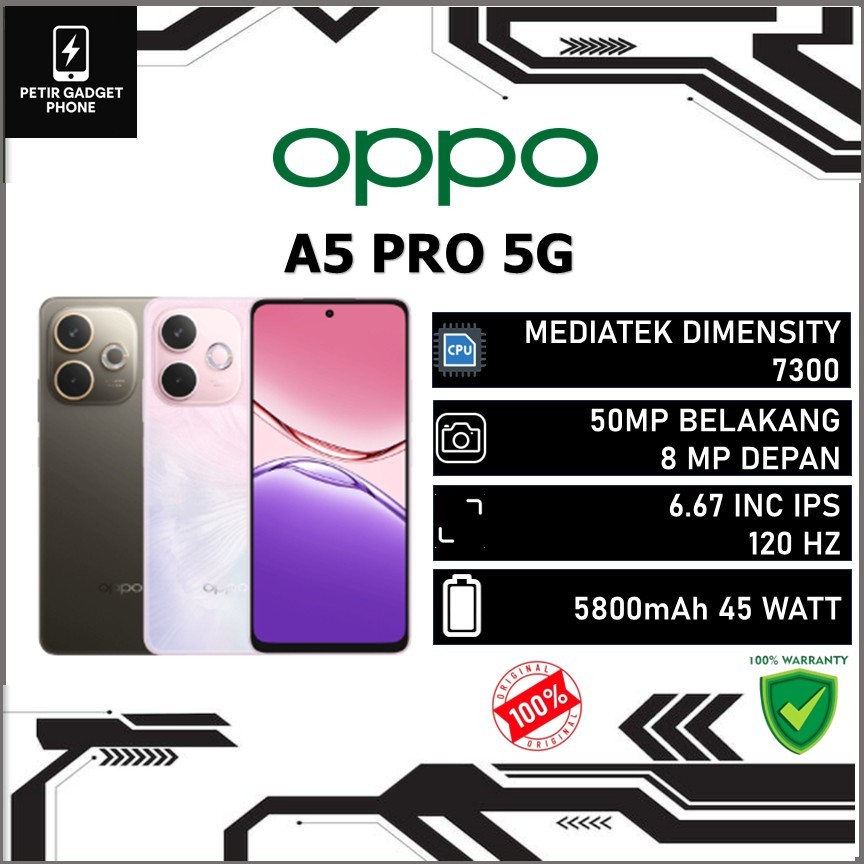OPPO A5 PRO 5G RAM 8GB ROM 256GB MEDIATEK DIMENSITY 7300 50 MP CAMERA NFC SUPPORT 6.67 INC 90 HZ