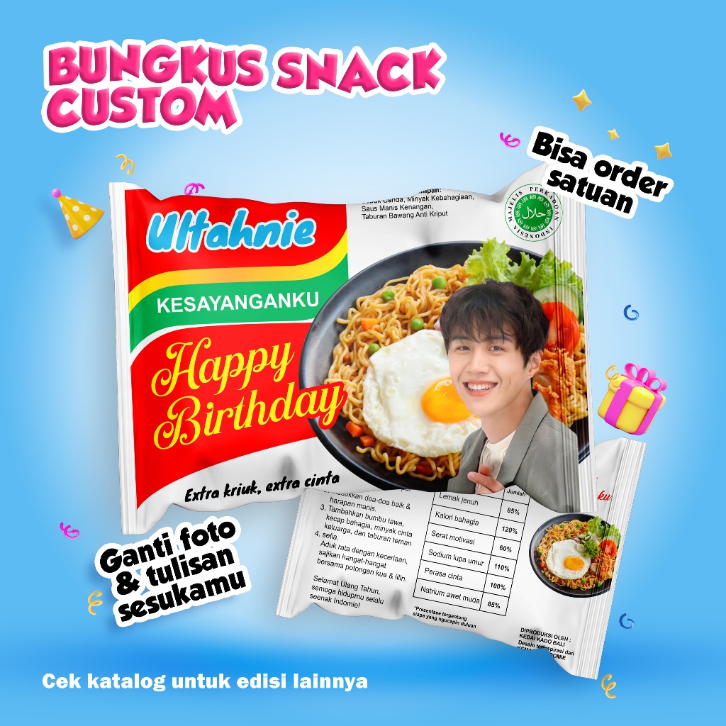 

Bungkus Snack Custom INDOMIE | Kado Wisuda, Ulang Tahun, Wedding | Bungkus Hampers kado custom