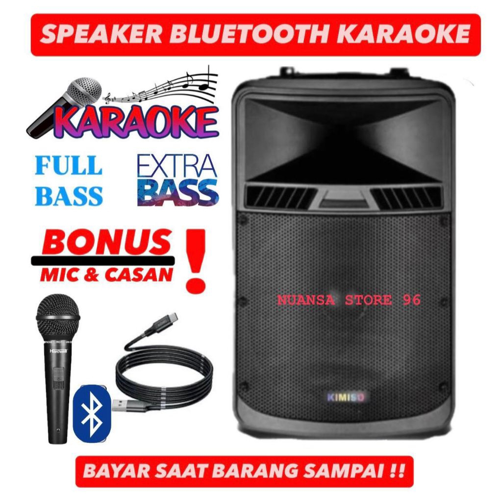 Speaker Karaoke Bluetooth Ukuran Besar Mega Bass Gratis Mic Wireless / Salon Aktif Polytron Kimiso F