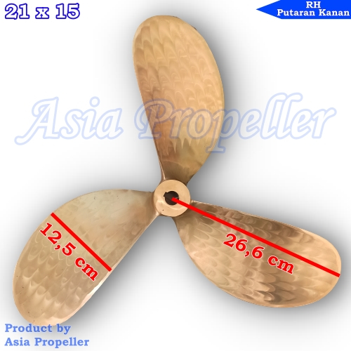 Propeller / Baling baling kapal Kuningan ukuran 21 x 15 Putaran Kanan (RH) 3 daun - Asia Propeller