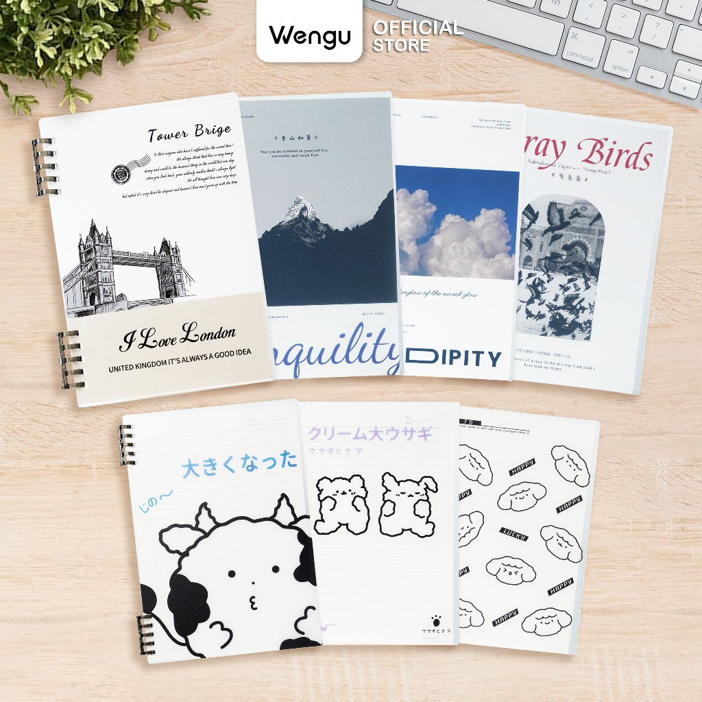 

WENGU Binder Note A5 & B5 Bergaris Buku Tulis Aesthetic Dapat Diisi Ulang Kertas 60 Lembar 360° - HC