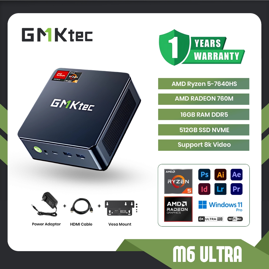 GMKTEC Mini PC Gaming  M6 Ultra AMD Ryzen  5 7640HS  - 16GB RAM DDR5 512 SSD NVME 4K WIN 11 PRO