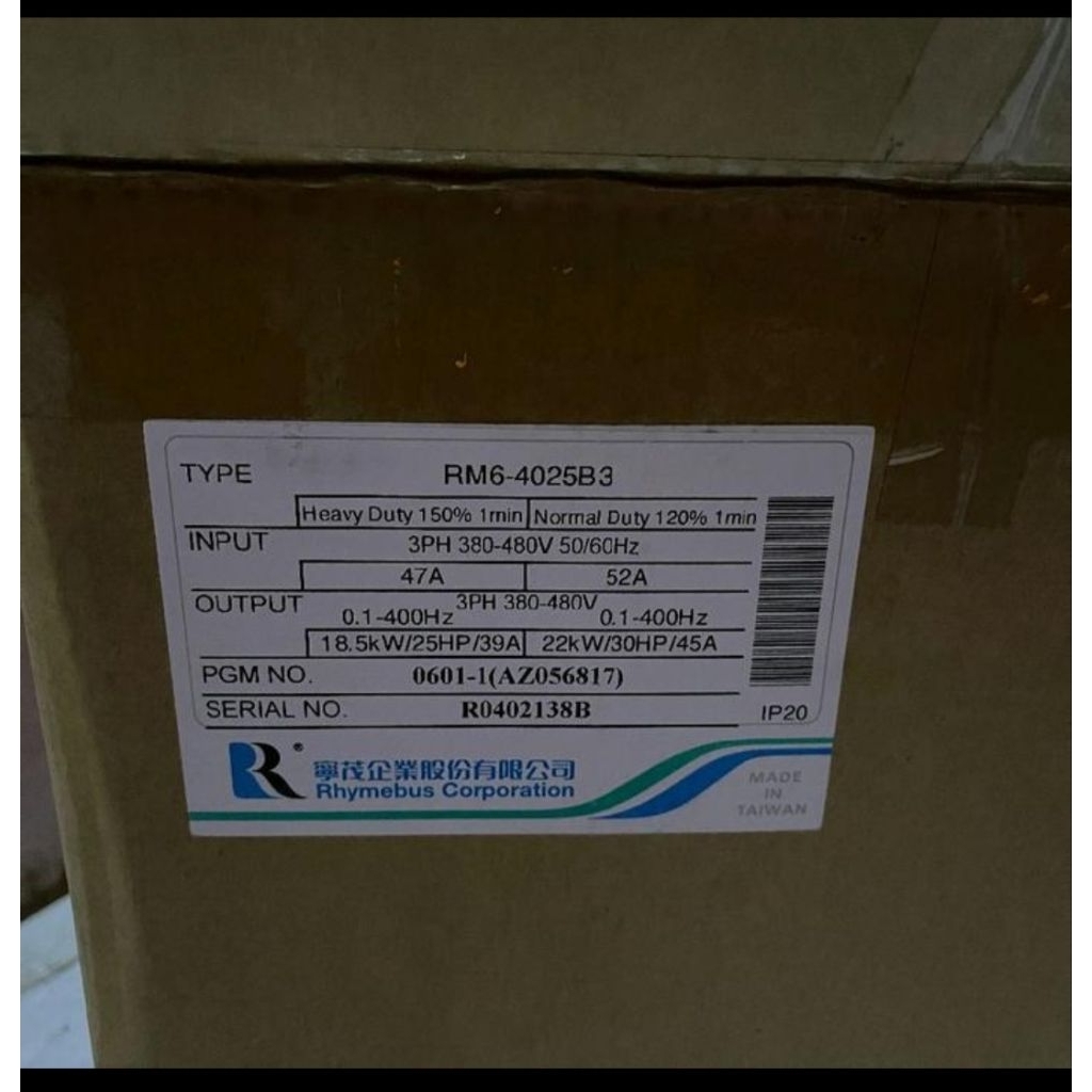 RHYMEBUS RM6-4025B3 INVERTER 3PHASE 380-480V 18.5kw/25hp