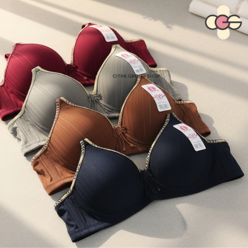 Bra/BH Busa Tipis Tanpa Kawat /BH Glossy Garis Salur Bra BH TANPA KAWAT kait 3  JUMBO BH 8725 TOYAZI