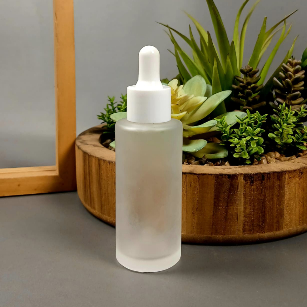Botol Kaca Pipet 50 ML Natural Frosted Bahudatar Tutup putih / Botol Serum 50 ML / Botol Pipet 50 ML