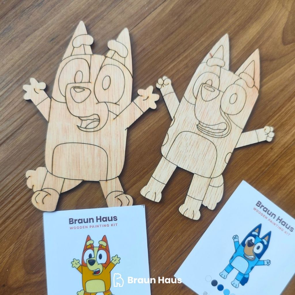BraunHaus DIY Wooden Painting Kit - Mainan Edukasi Anak Mewarnai Souvenir Hampers Bluey Bingo