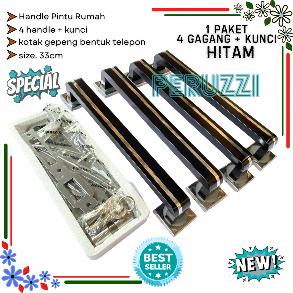 TELPON Gagang Handle Set Kunci Body Stainless Pintu Kupu Tarung Minimalis Natural Maroon Hitam