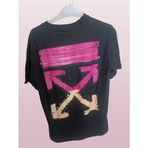 KAOS OW OFF WHITE HITAM SILANG PINK