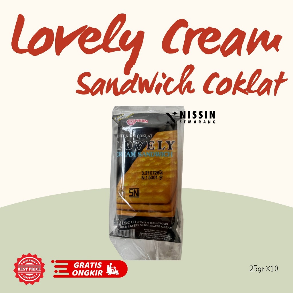 

Nissin Lovely Cream Sandwich isi 10 (25gr per biskuit) Rasa Coklat Dan Lemon