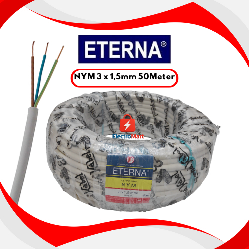 Kabel Listrik Eterna NYM 3 x 1,5mm 50Meter - Kabel Eterna NYM 3 x 1,5mm Kawat Tembaga - Kabel Kawat 