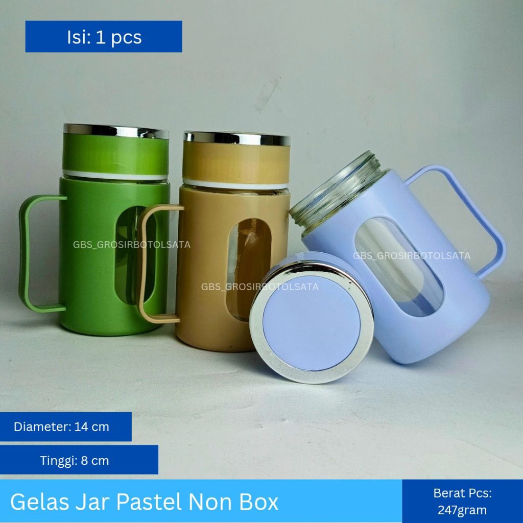 GELAS JAR PASTEL NON BOX / GELAS JAR KACA PASTEL / MUG JAR KACA PASTEL