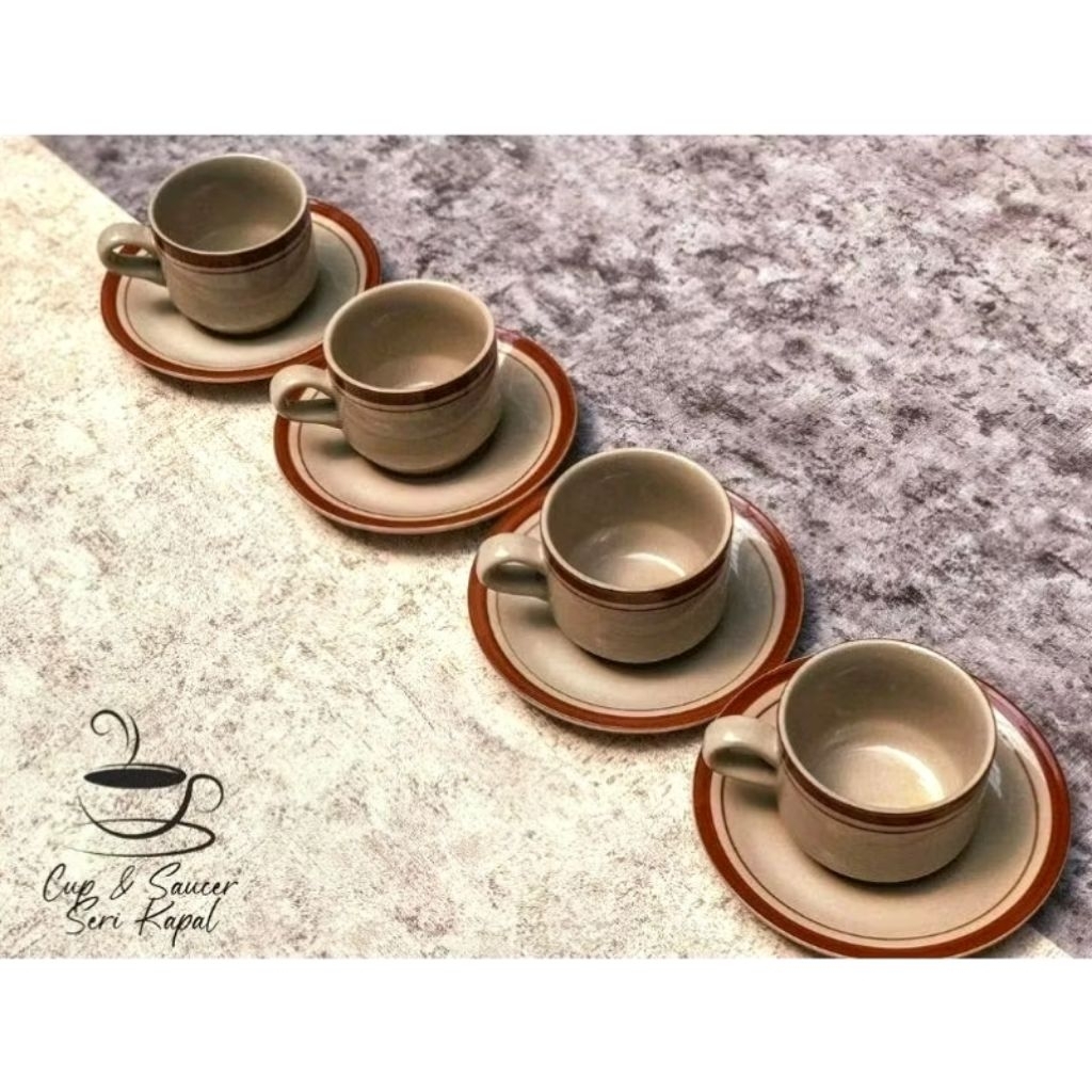 CANGKIR KERAMIK LIST COKLAT BY LUCKY / CANGKIR KOPI / CANGKIR TEH KUALITAS PREMIUM