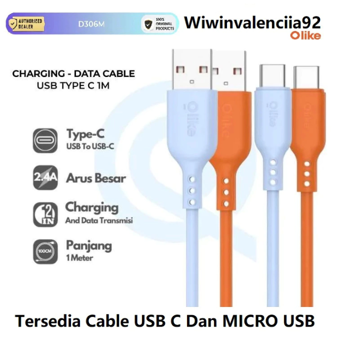 1 Meter O LIKE Cable DATA Fast Charging Charger Kabel USB TYPE C Micro Cassan Casan Hp OLIKE Lightni