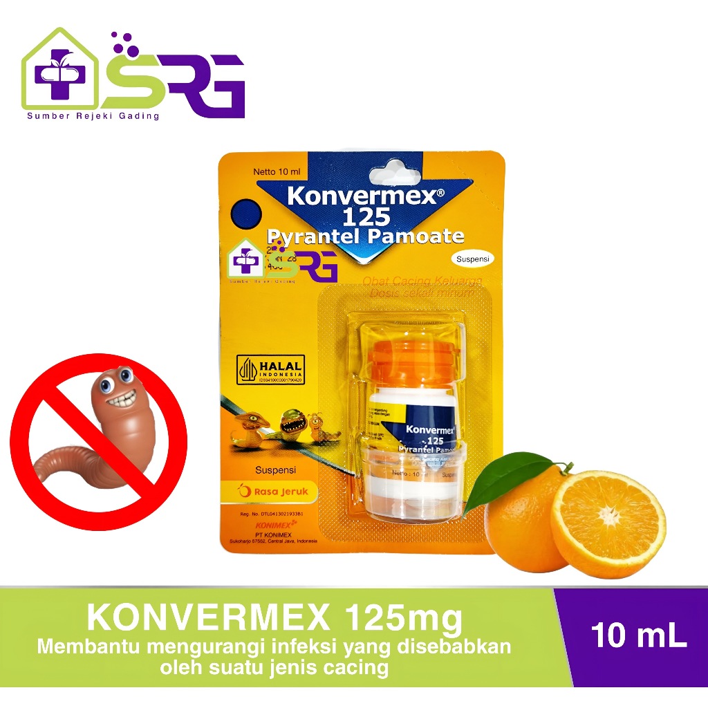 KONVERMEX 125 SIRUP 10ML RASA JERUK OBAT CACING KREMI pita CACINGAN pirantel pamoat pyrantel pamoate