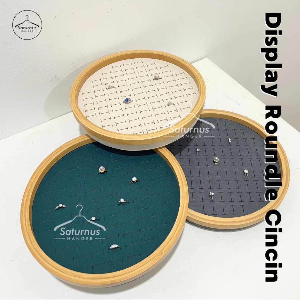 Display Bulat Premium Tempat Perhiasan Nampan Cincin Koleksi Cincin Emerald / Abu / Beige Box Roundl